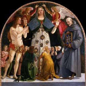 Madonna of Mercy and Saints Sebastian and Bernardino da Siena by Luca Signorelli Oil Painting