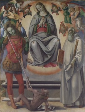 The Assumption of the Virgin with Saints Michael and Benedict by Luca Signorelli Oil Painting