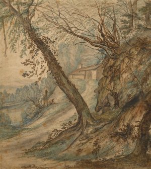 A Wooded Landscape with a Path to a House by Lucas Achtschellinck Oil Painting