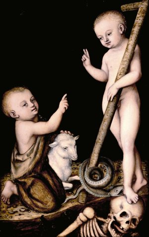 Adoration of The Child Jesus by St John the Baptist by Lucas Cranach The Elder Oil Painting