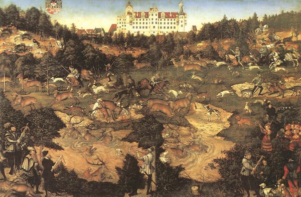 Main Product Photo of Hunt in Honour of Charles V at the Castle of Torgau Painting by Lucas Cranach The Elder