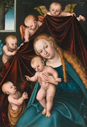 Madonna and Child with Infant Saint John the Baptist and Angels by Lucas Cranach The Elder Oil Painting