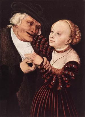 Old Man and Young Woman by Lucas Cranach The Elder Oil Painting