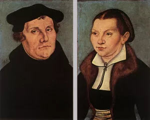 Portraits of Martin Luther and Catherine Bore by Lucas Cranach The Elder Oil Painting