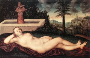 Reclining River Nymph at the Fountain by Lucas Cranach The Elder - Oil Painting Reproduction
