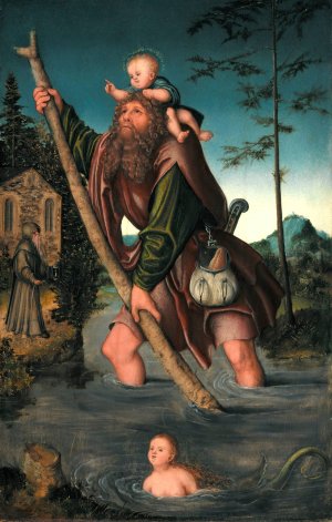 Saint Christopher by Lucas Cranach The Elder Oil Painting