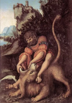 Samson's Fight with the Lion by Lucas Cranach The Elder - Oil Painting Reproduction