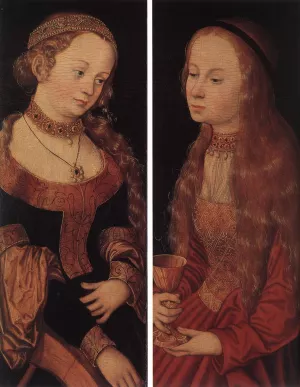 St Catherine of Alexandria and St Barbara painting by Lucas Cranach The Elder