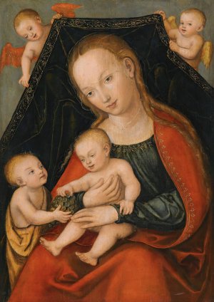 The Virgin And Child With St. John The Baptist And Two Angels by Lucas Cranach The Elder Oil Painting