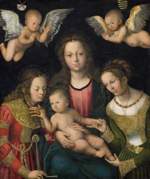 Virgin and Child with the Saints Catherine and Barbara by Lucas Cranach The Elder Oil Painting