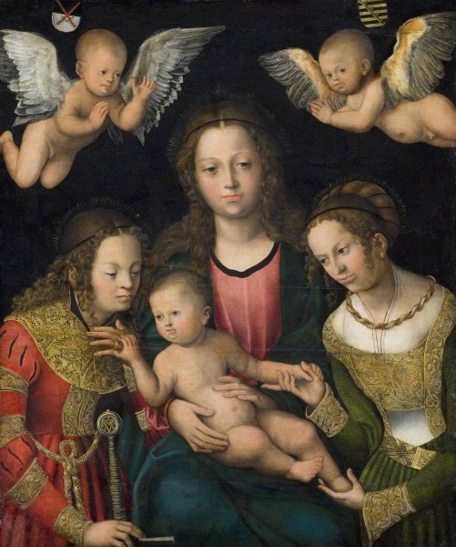 Virgin and Child with the Saints Catherine and Barbara  by Lucas Cranach The Elder - Hand-Painted Oil Painting Reproduction