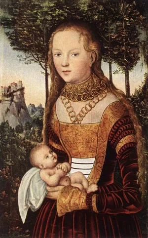 Young Mother with Child by Lucas Cranach The Elder Oil Painting