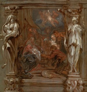 The Adoration of the Shepherds by Lucas Franchoys The Younger Oil Painting