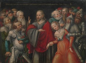 Christ and the Adulteress by Lucas Cranach The Younger Oil Painting