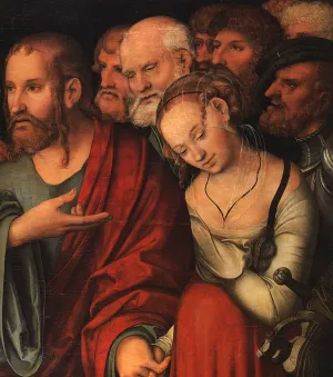 Christ and the Fallen Woman by Lucas Cranach The Younger Oil Painting