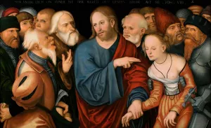 Christ and the Woman Taken in Adultery by Lucas Cranach The Younger Oil Painting