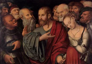 Christ and the Woman Taken in Adultery Oil painting by Lucas Cranach The Younger
