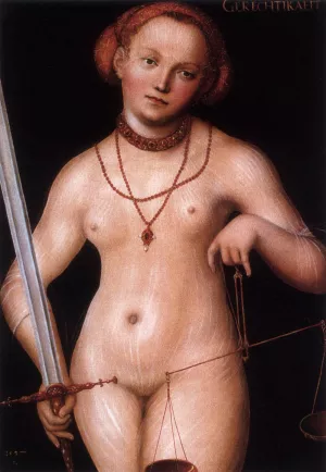 Justitia by Lucas Cranach The Younger Oil Painting