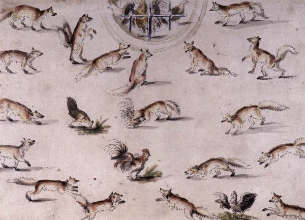 Main Product Photo of Study for a Wall Decoration with Foxes and Chickens Painting by Lucas Cranach The Younger