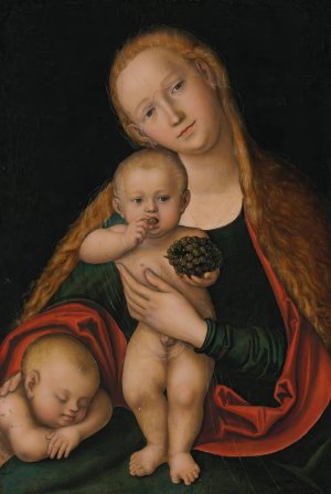 The Virgin and Child with infant Saint John the Baptist sleeping by Lucas Cranach The Younger Oil Painting