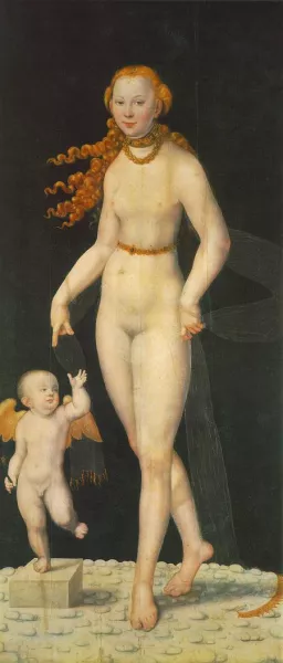 Venus and Amor by Lucas Cranach The Younger Oil Painting
