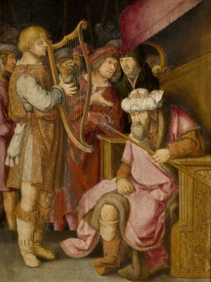 David Playing his Harp for Saul by Lucas Van Leyden Oil Painting
