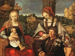 Madonna and Child with Mary Magdalene and a Donor by Lucas Van Leyden Oil Painting