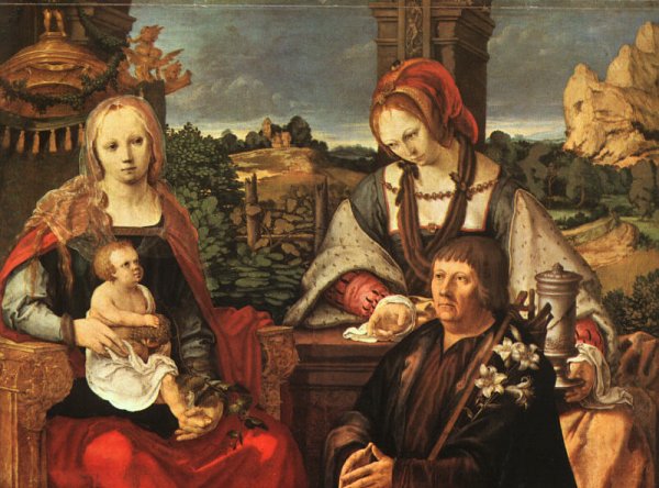 Madonna and Child with Mary Magdalene and a Donor by Lucas Van Leyden - Hand-Painted Oil Painting Reproduction