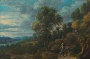 A Wooded Landscape With Figures On A Path by Lucas Van Uden Oil Painting