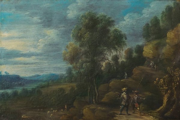 Main Product Photo of A Wooded Landscape With Figures On A Path Painting by Lucas Van Uden