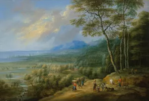 An extensive coastal landscape by Lucas Van Uden Oil Painting