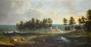 An extensive landscape with a view of the Chateau de Male by Lucas Van Uden Oil Painting