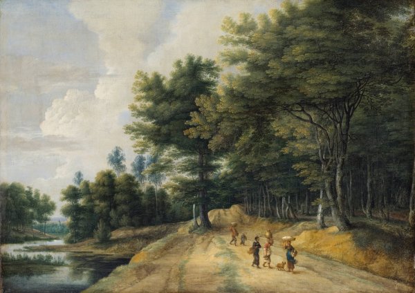 Main Product Photo of Landscape with a Road through a Wood of Beeches Painting by Lucas Van Uden