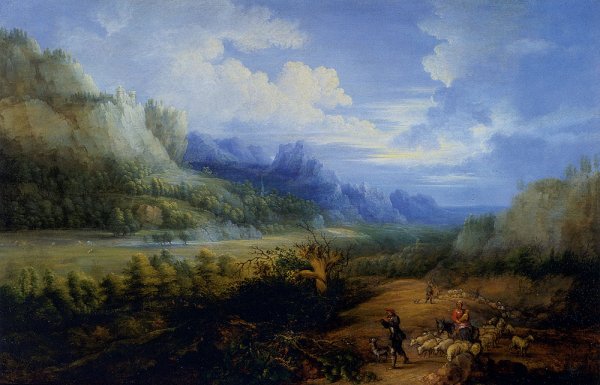 Main Product Photo of Landscape With Herdsmen And Their Sheep Painting by Lucas Van Uden