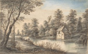 Wooded Landscape with a House beside a River by Lucas Van Uden Oil Painting