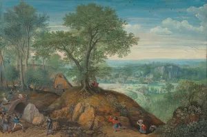 An extensive landscape with plundering soldiers Oil painting by Lucas Van Valckenborch