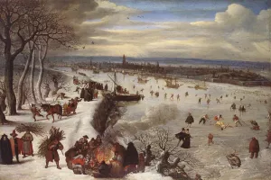 View of Antwerp with the Frozen Schelde by Lucas Van Valkenborch - Oil Painting Reproduction