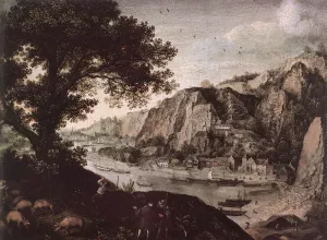 View of Huy from Ahin Oil painting by Lucas Van Valkenborch