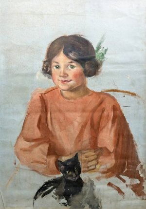 Little girl with cat by Luce Boyals Oil Painting