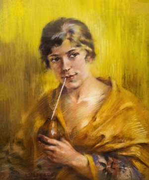 Odette Labouysse buvant du mate by Luce Boyals Oil Painting
