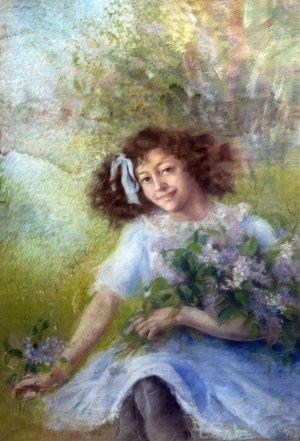 Young girl with bouquet by Luce Boyals Oil Painting
