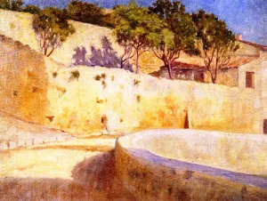 Stucco Street Corner by Lucien Abrams - Oil Painting Reproduction