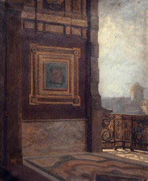 Le Balcon au bout de la petite galerie du Louvre by Lucien Melingue Oil Painting