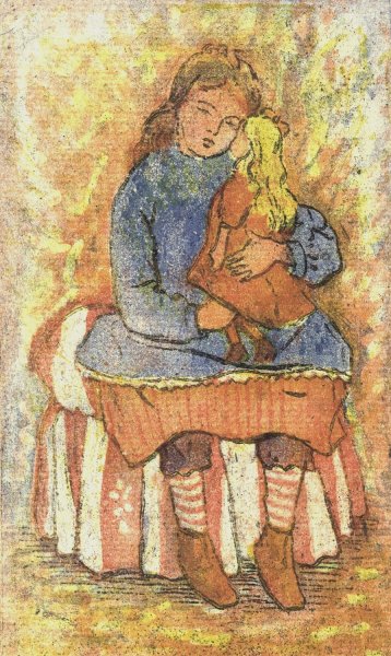 Meisje met pop  by Lucien Pissarro - Hand-Painted Oil Painting Reproduction