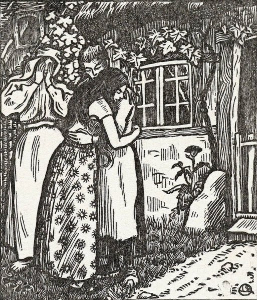 Ruth en Naomi omhelzen elkaar  by Lucien Pissarro - Hand-Painted Oil Painting Reproduction