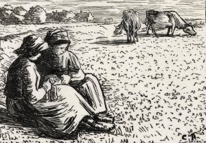 Twee veehoedsters by Lucien Pissarro Oil Painting