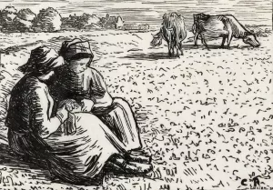 Twee veehoedsters by Lucien Pissarro Oil Painting