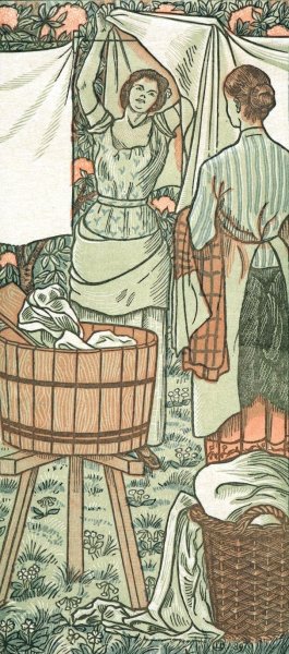 Two Women Hanging Up Their Wash  by Lucien Pissarro - Hand-Painted Oil Painting Reproduction