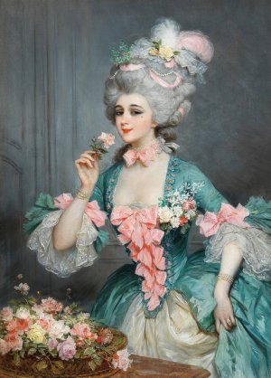 An Elegant Lady with Roses by Lucius Rossi Oil Painting