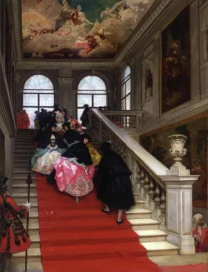 The Masked Ball, Ca Rezzonico, Venice by Lucius Rossi - Oil Painting Reproduction